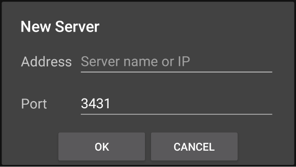Picture showing New Server dialog box.